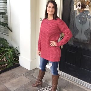 ❤️‍🔥Oversized Waffle Round Neck Sweater Pink Rose 2919